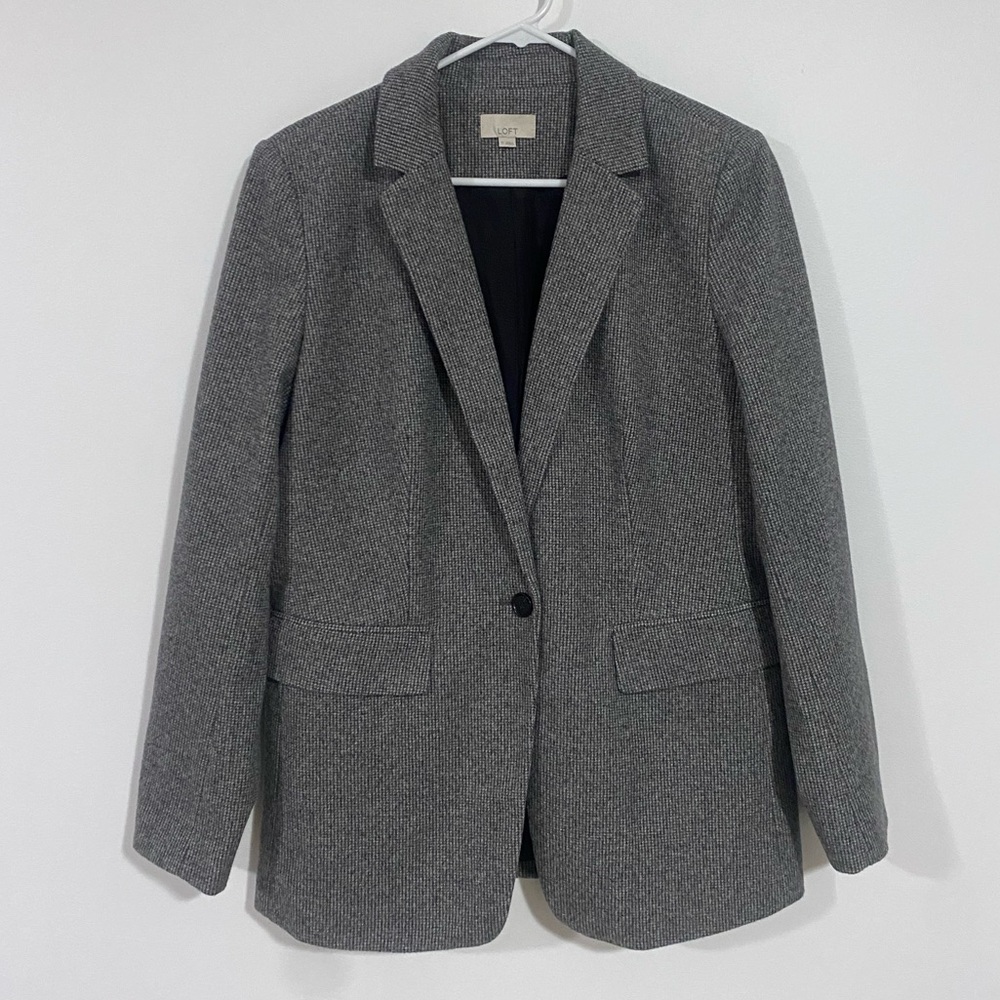 Loft Grey Houndstooth Print Blazer